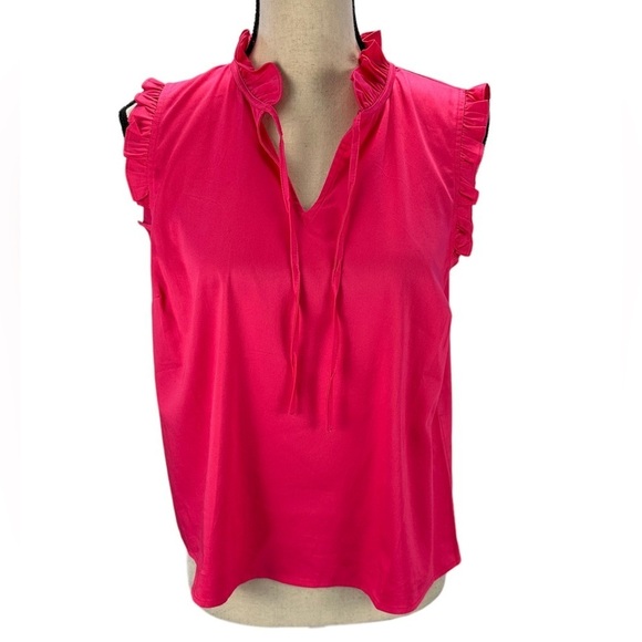 Charter Club Tops - Charter Club Sleeveless Mock Ruffle Tie Neck - Hot Pink - size Petite Medium